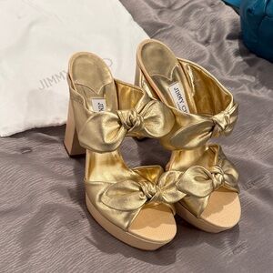 Jimmy Choo Rua 120 Raffia and Leather Platform Sandals